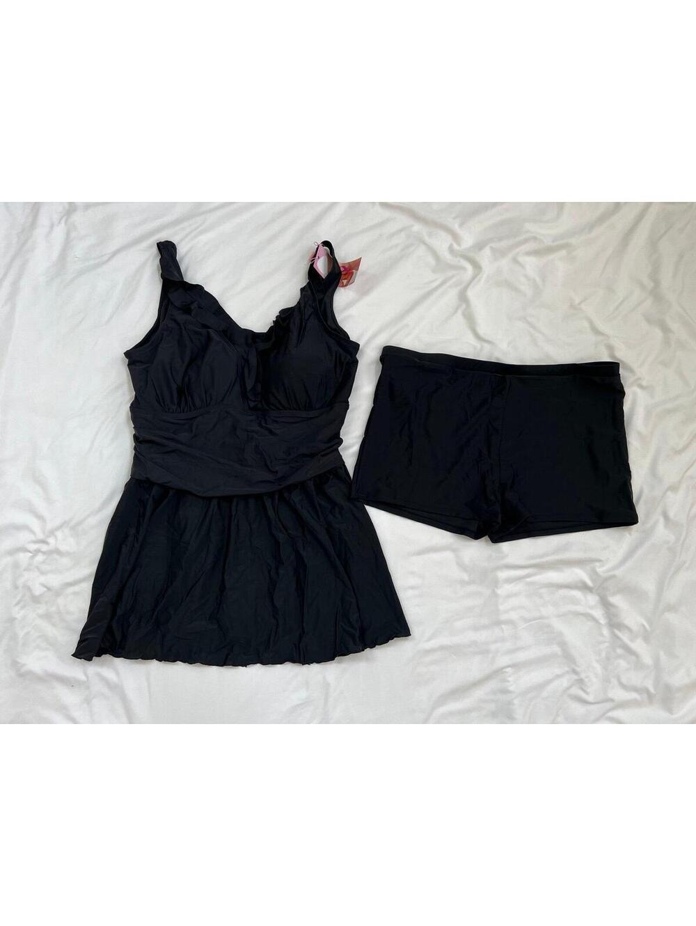 Bimei women’s 2XL black pocketed split bathing suit- mastectomy friendly